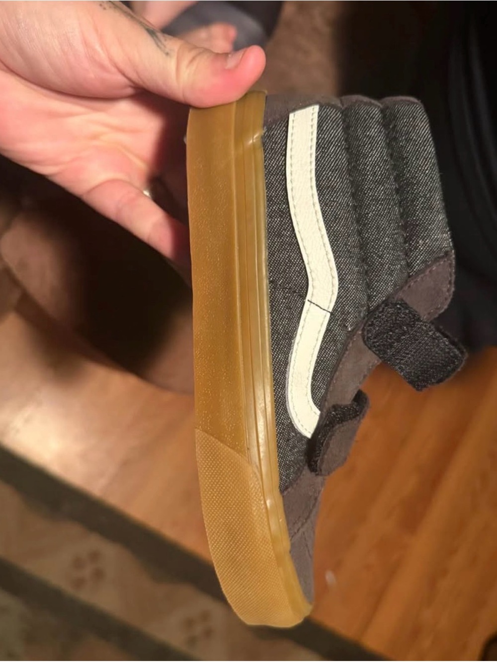 Kids Casual High-Top Sneaker in Dark Gray with Gum Sole